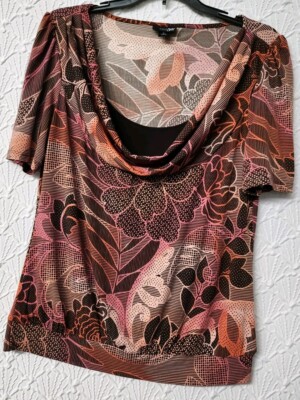 Womens Blouse East 5th Size S Nice Colors Pretty Floral Design Black Insert