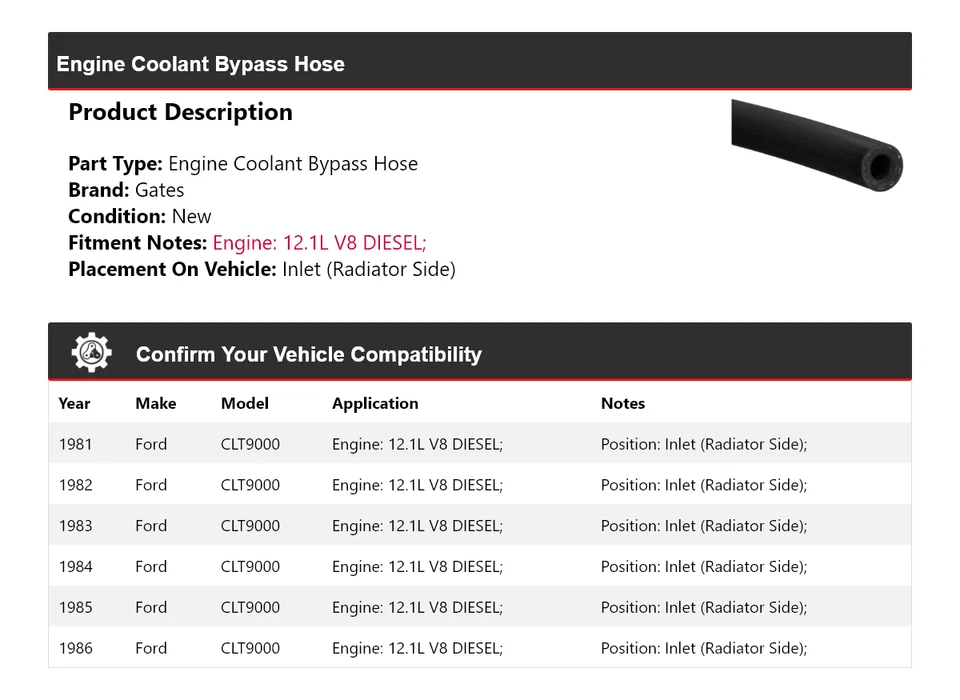 Puertas de manguera de derivación de refrigerante de motor Ford CLT9000 1981-1986 1982 1983 1984 1985 Foto 2 de 4