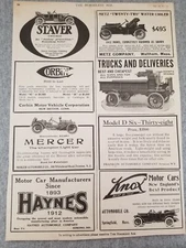 1911 Various Car Manufacturers Vtg Print Ad Staver Metz Corbin Mercer Knox