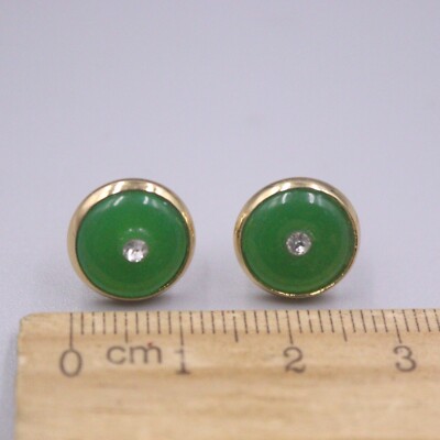 Green Jade Earrings Stud For Women Jade Jewelry gold plated Round Earrings
