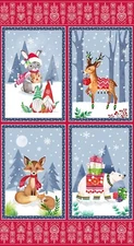 23" Fabric Panel - Blank Nordic Forest Christmas Winter Animal Block Red