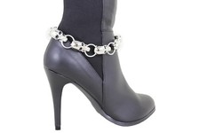 Women Silver Metal Chain Boot Bracelet Gothic Shoe Biker Skull Charm Skeleton