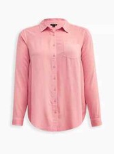 Torrid Lizzie Rayon Twill Button-Up Long Sleeve Shirt Pink 6 6X 30 A99757