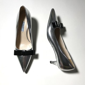 silver metallic pointed heels