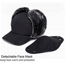 Winter 3-in-1 warm fur lining hunting hat with ear covers full face warm hood