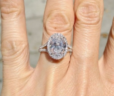 #ad 14k 2.35 ct. Split Shank Oval Halo Micro Pave Diamond Engagement Ring F VS1 GIA $18363.81