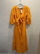 NWT Faithfull The Brand La Mia Maxi Dress Tuscan Sun Ornge Cut Ots Puff Slve 10