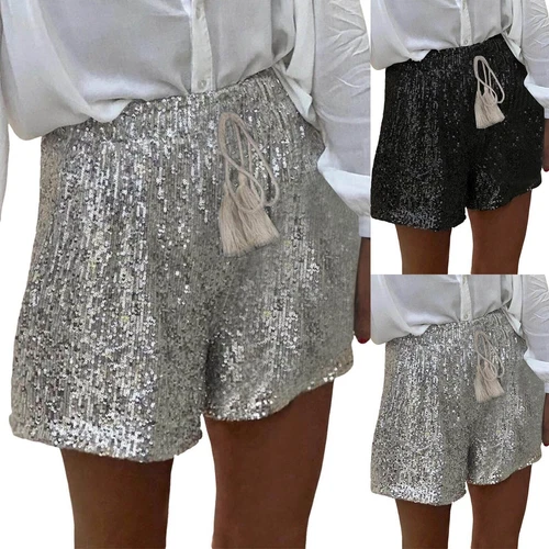 New Women Summer Sequin Shorts High Waist Casual Loose A Line Hot Pants Sparkly - Picture 7 of 20