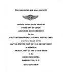 USPS FDC Ceremony Invitation UXC5 C1 Visit USA Intl Air Mail PC SIPEX 5/27 1966