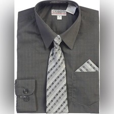Gioberti Boy's Long Sleeve grey Dress Shirt and Tie Accessories Set size 16