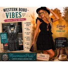 Western Boho Broderie Anglaise Mini Dress Black Lace Up Tiered Ruffle Eyelet 8