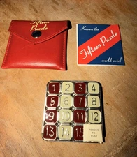 Fifteen Slide Number Puzzle Game All Metal Binary Arts Corp Red & White Rare!