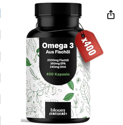 Omega 3 Hochdosiert - 400 Kapseln - 2000mg Fischöl - EPA 360mg & DHA 240mg