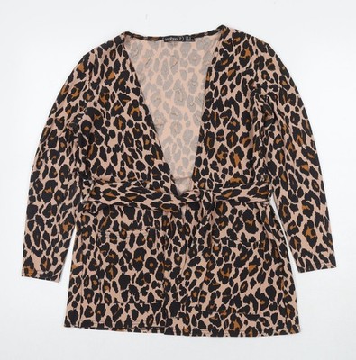 Boohoo Damen Kimono Blazer Mehrfarbig Tiermotiv Größe 4 zum Binden - Leopard