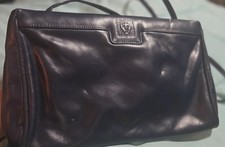 Anne Klein NAVY Vintage 1980's Leather Purse Clutch Handbag Detachable Strap