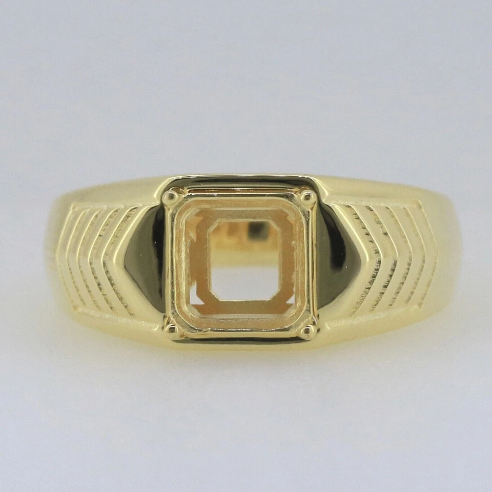 Sterling Silver Yellow Gold Plated Semi Mount Ring Setting Ascher Emerald 8x8mm - Image 3 of 4