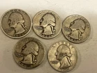 Lot Of 5 Washington Silver Quarters 90% Silver 1934, 1944, (2) 1945, 1948