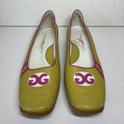 Walter Genuin Linea Stretch Ballerina Golf Shoes Leather Lime Green Pink Sz 9.5