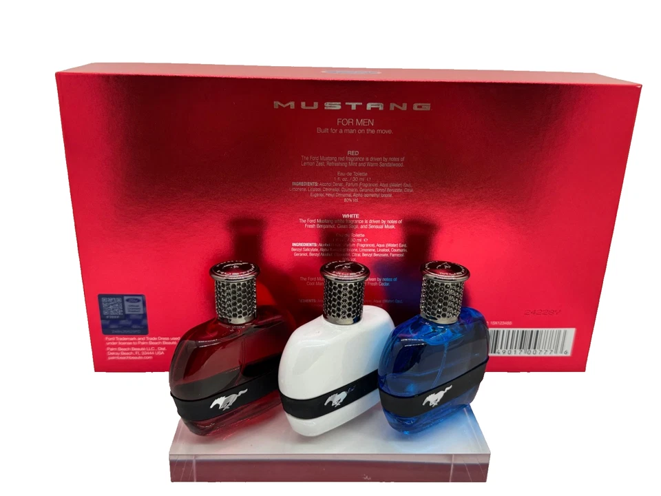 Одеколон для мужчин Ford Mustang упаковка 3 шт. красный белый и синий 1 унция бутылки подарочный набор - Изображение 3 из 4