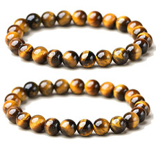 Tiger  s Eye Beaded Bracelet Men Women Natural Stone Chakra Wealth Luck