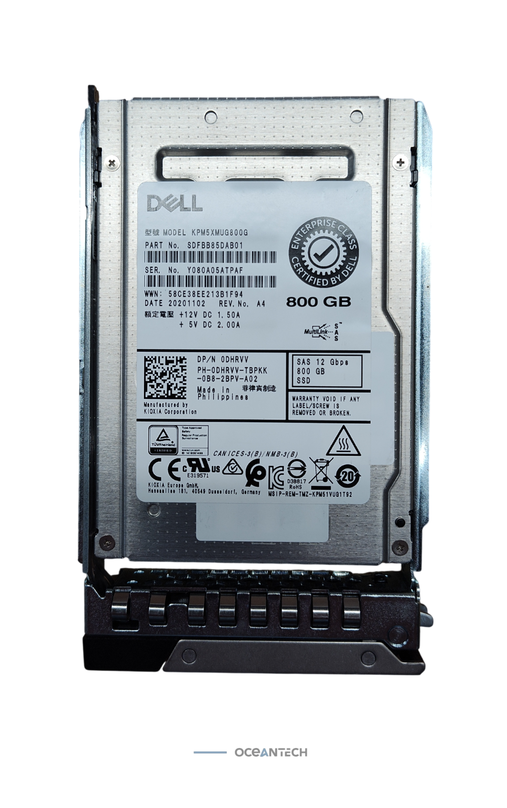 Dell 800GB SAS 12Gbps WI 2.5in ENT SSD 0DHRVV KPM5XMUG800G Grade A