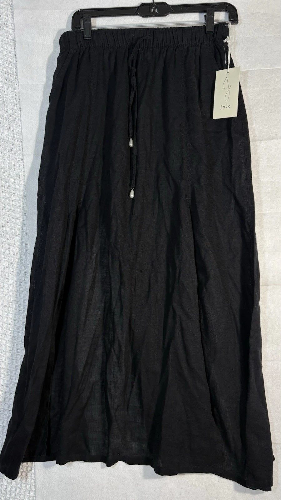 Joie Black Linen Deep Side Slit A-line Skirt W/Side Pockets M Drawstring Women’s