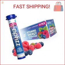Zipfizz Daily Energy Drink Powder, Blue Raspberry, 20 Pack 3-in-1 Sustained En