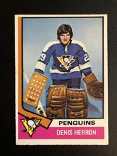 1974-75 OPC Denis Herron #45 Rookie Card Penguins Goalie RC NM. rookie card picture