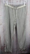 Caslon Pants Womens Medium Striped Grey/White Drawstring Linen Blend Casual