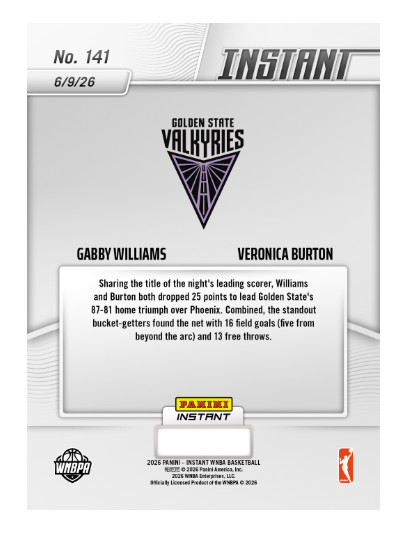 Gabby Williams/Veronica Burton - 2026 Panini Instant WNBA #141 Valkyries PRESALE view 2