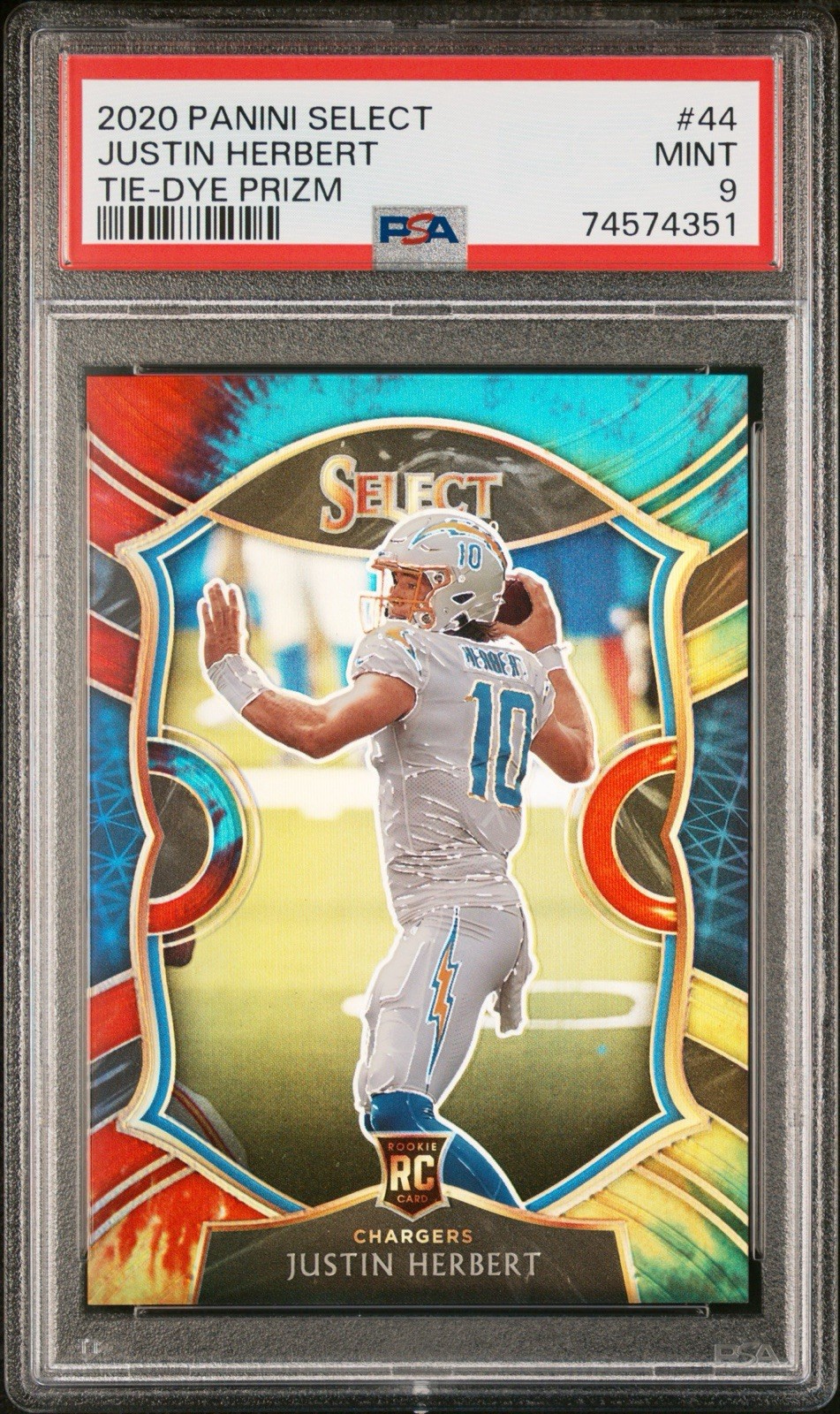 2020 Panini Select #44 Justin Herbert Tie-Dye Prizm /25 PSA 9