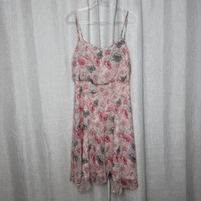 Banana Republic Elise Silk-Like Dress Womens 10 Floral Pink Spaghetti Straps