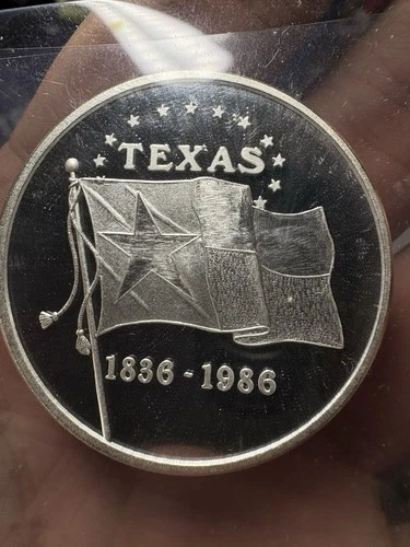 Rare 1985 “Texas Flag” Texas Mint Proof Cameo Silver Art Round 1 Troy oz 999