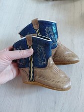 Old West Baby Infant Leather Soft Sole Cowboy Boots Brown Blue Western Poppet 4