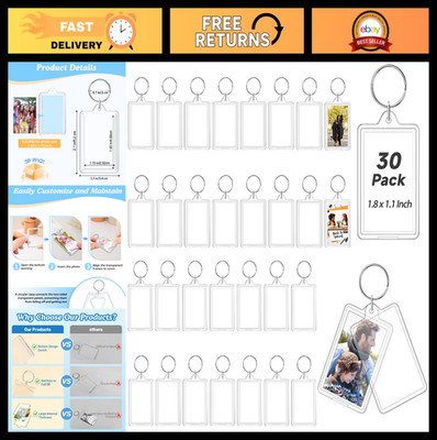 30 Pack Acrylic Photo Keychain Holders - Customizable 1.8x1.1 Inch Frames for DI