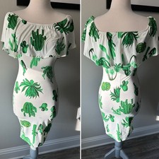 Green and White Off-Shoulder Resort Midi Dress