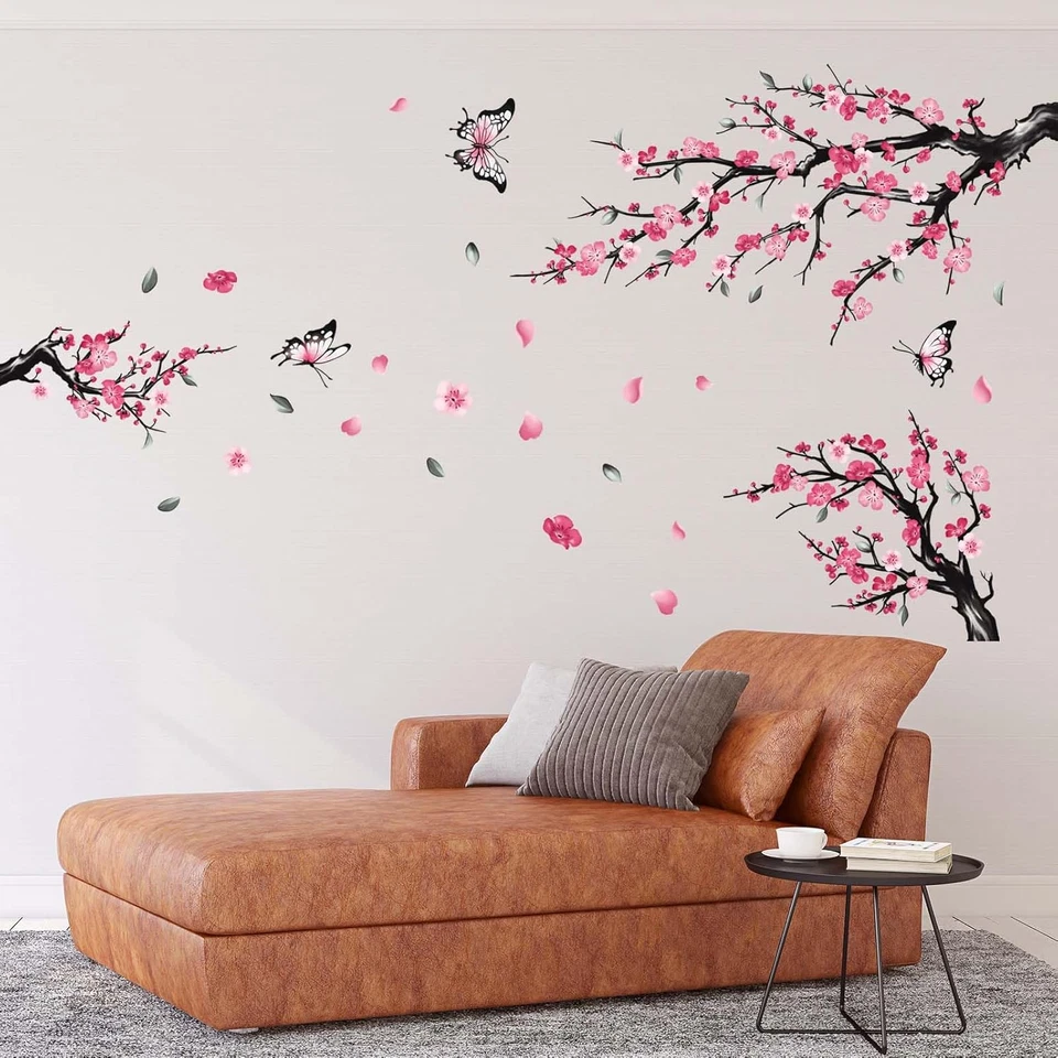 Pink Cherry Blossom Wall Stickers Tree Branch Birds Floral Decals Home Decor - Image 2 of 4
