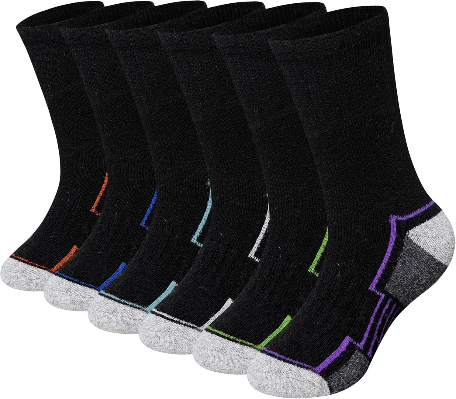 WEVIAS Kids Merino Wool Hiking Socks Boys Thermal 8-12 Years, 6 Pairs Black#a