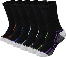 WEVIAS Kids Merino Wool Hiking Socks Boys Thermal 8-12 Years, 6 Pairs Black a