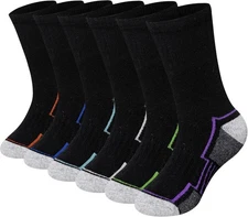 WEVIAS Kids Merino Wool Hiking Socks Boys Thermal 8-12 Years, 6 Pairs Black#a 