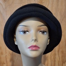 Scala Collezione Hat One Size 22" Black 100 Wool Rolled Cloche Classic Italian