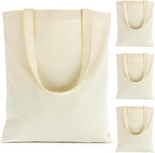 Canvas Tote Bag - 4 PCS Cotton Canvas Reusable Grocery Shopping Blank Tote Bag
