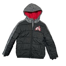 Jordan Nike Air Puffer Jacket Youth 12-13 Large Black Red Hooded Coat Basketball