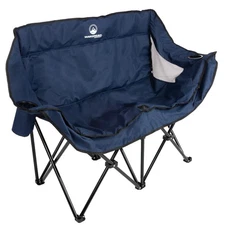 Double Camping Chair Foldable Portable Couch 2 Person Camp Chair Carry Bag Blue