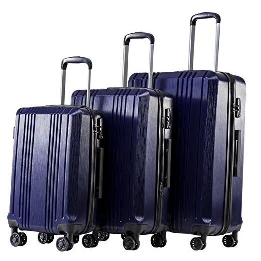 Expandable 3-Piece Navy PC+ABS Luggage Set with TSA Lock & Spinner Wheels-image