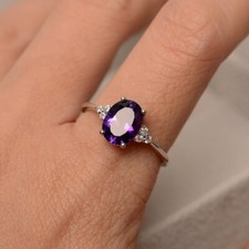 925 Silver Ring, Amethyst Ring Handmade Gemstone Jewelry Gift for Mom Wife Her