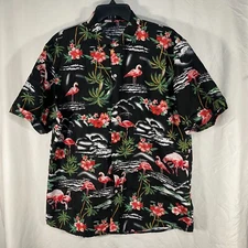 L Men's SSLR Vintage Flamingos Floral Poly Hawaiian Shirt
