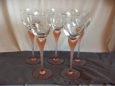 5 Vintage Mikasa Crystal Water Goblets Sea Mist Coral Pink Frosted Stem  NICE