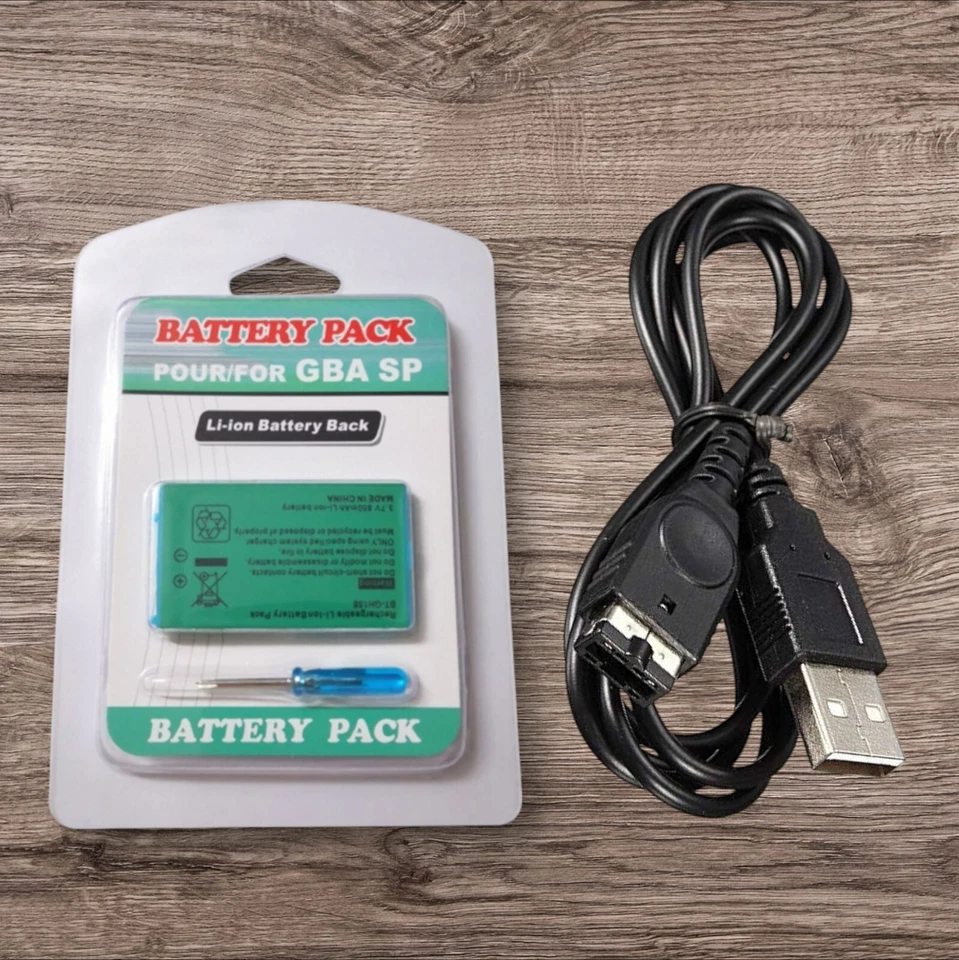 Nintendo Gameboy Advance GBA SP Replacement Battery 850mah + USB Charging Cable
