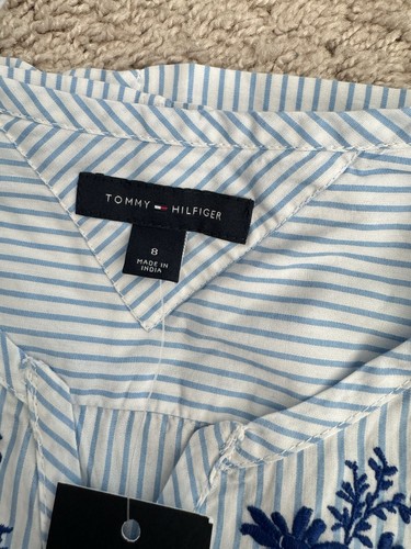 NWT Tommy Hilfiger Girl's Blue White Striped Dress embroidered Size 8 - Picture 7 of 7